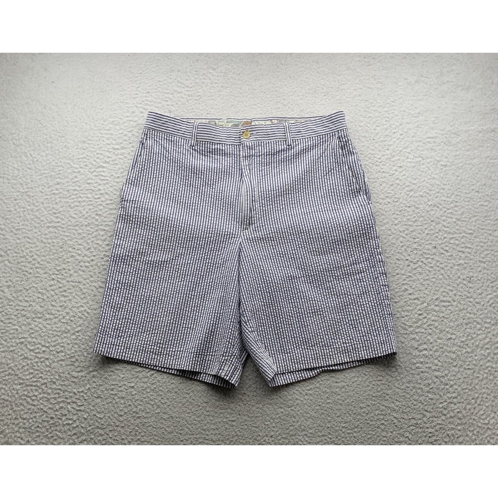 Berle Seersucker Shorts Mens 32 Blue White Striped 9" Golf Preppy Casual Chino